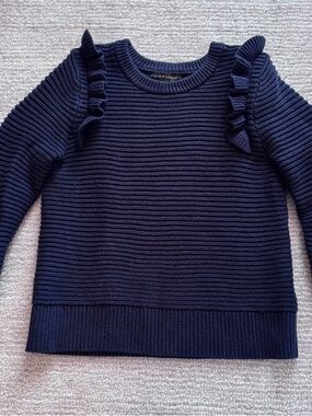 Banana Republic Navy Ruffle-Shoulder Ribbed Crew Sweater